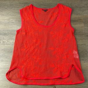 Banana Republic Knit Top Crochet Open Embroidered Floral Shirt Red/Orange. Sz XL